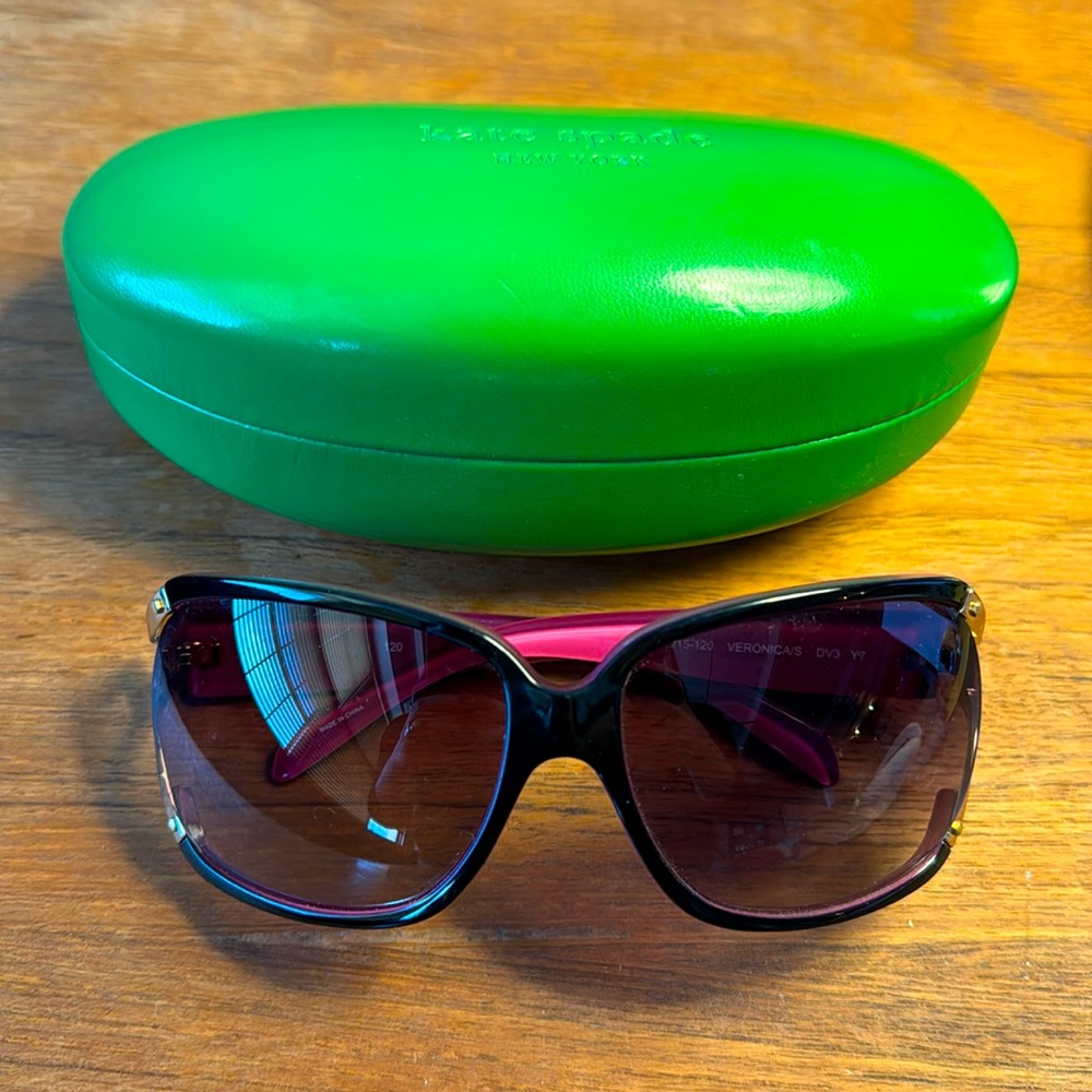 Women’s Kate Spade Sunglasses, black frames with gold and pink accents
